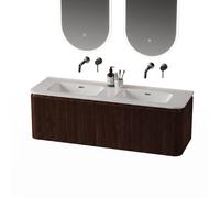 Royal Plaza Terra Edge Ensemble meuble de salle de bains - 140x45.5x46cm - vasque en céramique blanc brillant - 2 vasques - sans trous de robinet - 2 tiroirs - châtaignier (noyer) SW1449117/SW1418360