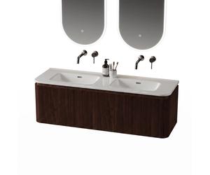 Royal Plaza Terra Edge Ensemble meuble de salle de bains - 140x45.5x46cm - vasque en céramique blanc brillant - 2 vasques - sans trous de robinet - 2 tiroirs - châtaignier (noyer) SW1449117/SW1418360