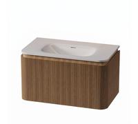 Royal Plaza Terra Edge Ensemble meuble de salle de bains - 80x44.7x46cm - vasque en solid surface blanc mat - 1 vasque - sans trou de robinet - 2 tiroirs - sandwood (chêne clair) SW1449110/SW1418390