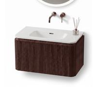 Royal Plaza Terra Edge Ensemble meuble de salle de bains - 80x45.5x46cm - vasque en céramique blanc brillant - 1 vasque - sans trous de robinet - 2 tiroirs - châtaigne (noyer) SW1449111/SW1418354