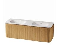 Royal Plaza Terra Ensemble meuble de salle de bains - 140x46.2x46cm - vasque en solid surface blanc mat - 2 vasques - 2 trous de robinet - 4 tiroirs - sandwood (chêne clair) SW1174103/SW1418385