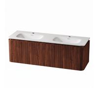 Royal Plaza Terra Ensemble meuble de salle de bains - 140x46.2x46cm - vasque en solid surface blanc mat - 2 vasques - 2 trous de robinet - 4 tiroirs - châtaigne (noyer) SW1174104/SW1418385