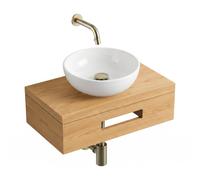 Royal Plaza Terra pack lave-mains - 40 x 25 x 10 cm - bois blanc brillant - robinet doré brossé - avec porte-serviette SW1470599/SW1102400/SW1108830/SW696202/SW696218