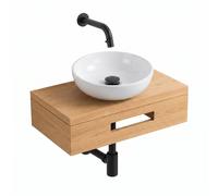 Royal Plaza Terra pack lave-mains - 40 x 25 x 10 cm - bois blanc brillant - robinet noir mat - avec porte-serviette SW1470599/SW1102400/SW1108828/SW696199/SW696215