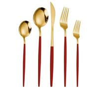Royal Shang Youpin Manche Pointu Solide Cuisine Acier Inoxydable Argenterie Vaisselle Couverts Ensemble De Couverts Couteau À Steak Fourchette Cuillère Cuillère À Café (Or Rouge,5 pièces)