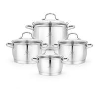 Royal Swiss® 18-Piece Stainless Steel 5-Layer Cookware Set, Frying Pan, Saucepan and Stock Pot with Glass Lid, Saucepans Suitable for All Heat Sources Including Induction (ARGENT, 8)