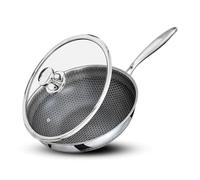 Poêle wok 32 cm Acier inoxydable Triply Structure alvéolée Couvercle en verre pour induction Royal Swiss
