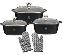 Royal Swiss® Batterie de Cuisine 6 Pièces - Casseroles Carrées Revêtement Effet Marbre - Tous Feux dont Induction & Four - Couvercles en Verre Trempé - Aluminium Antiadhésif - Noir