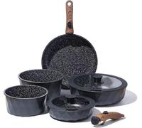 Royal Swiss® Batterie de Cuisine 9 Pièces Induction - Poêles & Casseroles avec Poignées Amovibles - Revêtement Antiadhésif Effet Granit Sans PFAS - Couvercles Verre - Tous Feux