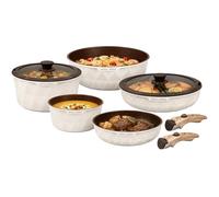 Royal Swiss® Batterie de Cuisine Induction 9 Pièces, Poignées Amovibles, Casseroles & Poêles Empilables, Revêtement Antiadhésif Sans PFAS, Couvercle Universel, Tous Feux, Beige