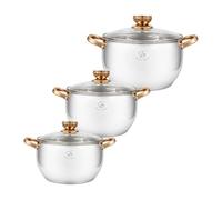 Royal Swiss® Batterie de Cuisine Inox 10 Pièces - Casseroles & Poêles avec Couvercles en Verre - Tous Feux - Acier Inoxydable Durable (6 pcs Gold)