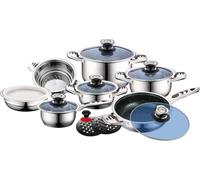 Royal Swiss® Batterie de Cuisine Inox 10 Pièces - Casseroles & Poêles avec Couvercles en Verre - Tous Feux - Acier Inoxydable Durable (16 pcs)