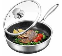 Royal Swiss Casserole en acier inoxydable Triply de 28 cm avec revêtement en nid d'abeille - Convient pour l'induction, antiadhésive et sans PFOA - Couvercle en verre résistant à la chaleur (poêle à