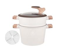 Royal Swiss® Couscoussier/Cuiseur Vapeur 6,5 L - Ø 24 cm - Aluminium - Couvercle en Verre - Induction & Tous Feux (Beige, 24)