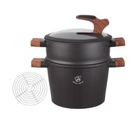 Royal Swiss® Couscoussier/Cuiseur Vapeur 6,5 L - Ø 24 cm - Aluminium - Couvercle en Verre - Induction & Tous Feux (Noir, 24)