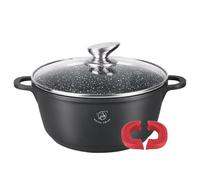 Royal Swiss Faitout 24 cm Noir 4L - Revêtement Marbre Antiadhésif, Couvercle en Verre, Compatible Induction & Four, Fonte d’Aluminium, Poignées Silicone Amovibles (Noir, 24 cm)