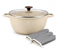 Royal Swiss Faitout 28 cm Beige 6L - Revêtement Marbre Antiadhésif, Couvercle en Verre, Compatible Induction & Four, Fonte d’Aluminium, Poignées Silicone Amovibles