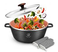 Royal Swiss® Faitout 32 cm 9,5 L - Casserole Induction Tous Feux, Revêtement Marbre Antiadhésif, Couvercle en Verre, Compatible Four, Noir