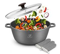 Royal Swiss Casserole de 9,5 L avec Revêtement Marbre Antiadhésif, Couvercle en Verre, Faitout Induction Compatible Tous Feux, Grande Marmite pour Soupes, Ragoûts, Pâtes et Cuisine Familiale, Gris