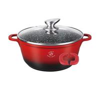 Royal Swiss Faitout 32 cm Noir 9.5L - Revêtement Marbre Antiadhésif, Couvercle en Verre, Compatible Induction & Four, Fonte d’Aluminium, Poignées Silicone Amovibles (Rouge, 32 cm)