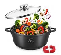 Royal Swiss Faitout 32 cm Noir 9.5L - Revêtement Marbre Antiadhésif, Couvercle en Verre, Compatible Induction & Four, Fonte d’Aluminium, Poignées Silicone Amovibles (Noir, 32 cm)
