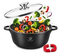 Royal Swiss Faitout 36 cm Noir 14L - Revêtement Marbre Antiadhésif, Couvercle en Verre, Compatible Induction & Four, Fonte d’Aluminium, Poignées Silicone Amovibles (Noir, 36 cm)