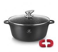 Royal Swiss Faitout 40 cm Noir 19,5 L - Revêtement Marbre Antiadhésif, Couvercle en Verre, Compatible Induction & Four, Fonte d’Aluminium, Poignées Silicone Amovibles (Noir, 40 cm)