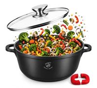 Royal Swiss Faitout 44 cm 25,5 L - Grande Cocotte Fonte d’Aluminium Antiadhésive, Couvercle Verre, Compatible Induction & Four, Cocotte XXXL pour Grandes Préparations, Fond Inox Intégral, Noir