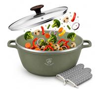 Royal Swiss Faitout 9,5 L 32 cm avec Revêtement Marbre Antiadhésif, Couvercle en Verre, Faitout Induction Compatible Tous Feux, Grande Marmite pour Soupes, Ragoûts, Pâtes et Cuisine Familiale, Vert
