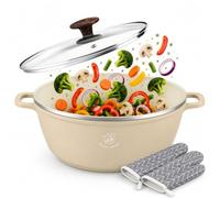 Royal Swiss® Faitout avec Revêtement Marbre, Couvercle en verre, Induction, 9,5 Litres, 32 cm (Noir) (Beige, 32 cm)