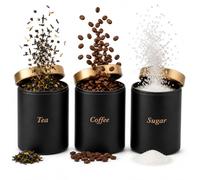 ROYAL SWISS Lot de 3 boîtes de conservation hermétiques en acier inoxydable avec fenêtre et couvercle pour thé, café, sucre et aliments secs - Noir