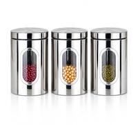 ROYAL SWISS Lot de 3 boîtes de conservation hermétiques en acier inoxydable avec fenêtre et couvercle, pour thé, café, sucre et aliments secs, argent