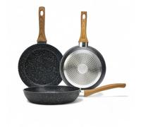 Royal Swiss® Lot de 3 Poêles Antiadhésives 20, 24, 28 cm - Sans PFOA - Compatible Induction Gaz Vitrocéramique - Poêles Cuisine Antiadhésives Professionnelles - Poignée Bakélite
