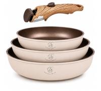Royal swiss® Lot de Poêles, 4 Pièces, Poignée Amovible, Revêtement en Marbre, Induction, Sans PFAS, Pour toutes les sources de chaleur Noir (Beige, 4)