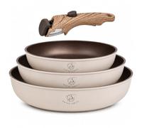 Royal swiss® Lot de Poêles, 4 Pièces, Poignée Amovible, Revêtement en Marbre, Induction, Sans PFAS, Pour toutes les sources de chaleur Noir (Beige, 4)