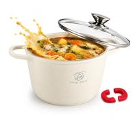 Royal Swiss Marmite Induction 24 cm 6,2 L avec Couvercle Verre - Faitout Antiadhésif en Aluminium, Poignées Amovibles, Grand Faitout Tous Feux dont Induction, Beige