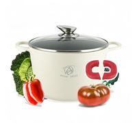 Royal Swiss® Marmite induction - Poêle induction avec Poignées amovibles - Ø 28 cm / 10 litres - Casseroles à soupe avec couvercle - Pan tous feux - Revêtement antiadhésif - Beige