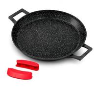 Royal Swiss® Poêle à Paella 32 cm / 40 cm - Aluminium Brossé avec Revêtement Antiadhésif Marbré - Compatible Tous Feux dont Induction & Four - Poignées Amovibles Silicone - Idéal 8 à 15 Personnes