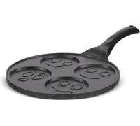 Royal Swiss® Poêle à Pancakes Smiley 26 cm - Tous Feux Dont Induction | 4 Moules Emoji | Revêtement Antiadhésif Effet Marbre | Sans PFOA | Poignée Cool-Touch