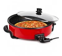 Royal Swiss® Poêle Électrique Multifonction 42 cm - 1500 W | Pizza, Paella, Grill, Crêpes | Antiadhésif | Couvercle Verre | Température Réglable | Nettoyage Facile. (Rouge, 42cm)