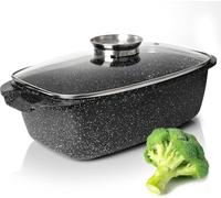 Royal Swiss Rôtissoire Ovale 35x26 cm - Aluminium Fonte Antiadhésive, Couvercle en Verre Aromatique, Compatible Induction, Gaz, Céramique & Four