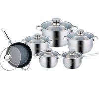 Batterie de cuisine en acier inoxydable de 12 pièces, compatible induction, comprenant des casseroles et des couvercles