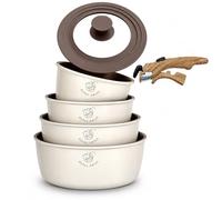 Royal Swiss® Set de casseroles 6 pièces avec poignée amovible - 14/16/18/20 cm + couvercle en verre universel - Induction tous feux - Empilable, gain de place
