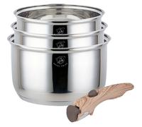 Royal Swiss set de casseroles inox 3 pièces empilables poignée amovible tous feux dont induction 1.9L 2.6L 3.6L