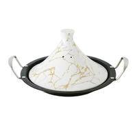 Tajine de 34 cm, compatible induction. Tajine marocaine, faitière. Acier inoxydable – couvercle en céramique – blanc doré. Royal Swiss®