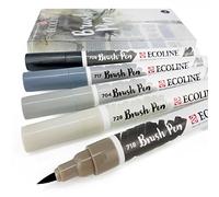 Royal Talens - Lot de 5 feutres aquarelle Ecoline pour le dessin et la peinture, livrés dans un pochette plastique, gris