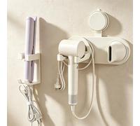 RoyalChic Support Sèche-Cheveux et Fer à Lisser sans Perçage Ventouse Blanc | Universel en plastique ABS, adapté pour salle de bain, douche et mur