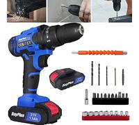 Royalswill Perceuse Visseuse Sans Fil 21V,Visseuse Devisseuse Sans Fil Bricolage batterie & Chargeur,45N.m couple Max Perceuse Percussion,25+1 Réglages de Couple,2 Vitesses,26 Accessoires,LED Bleu