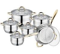 Royalty line Batterie de Cuisine en Acier Inoxydable à 5 Couches,18 pièces, Poêle à Frire, Casserole et Marmite avec Couvercle en Verre, Casseroles Adapté à la Tous Feux Dont Induction (Argent) (14)