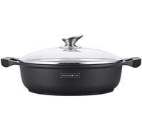 Royalty Line - RL-BR32M - Faitout Bas avec Revêtement Marbre, Couvercle en verre, Induction, 5.5 Litres, 32 cm, Noir